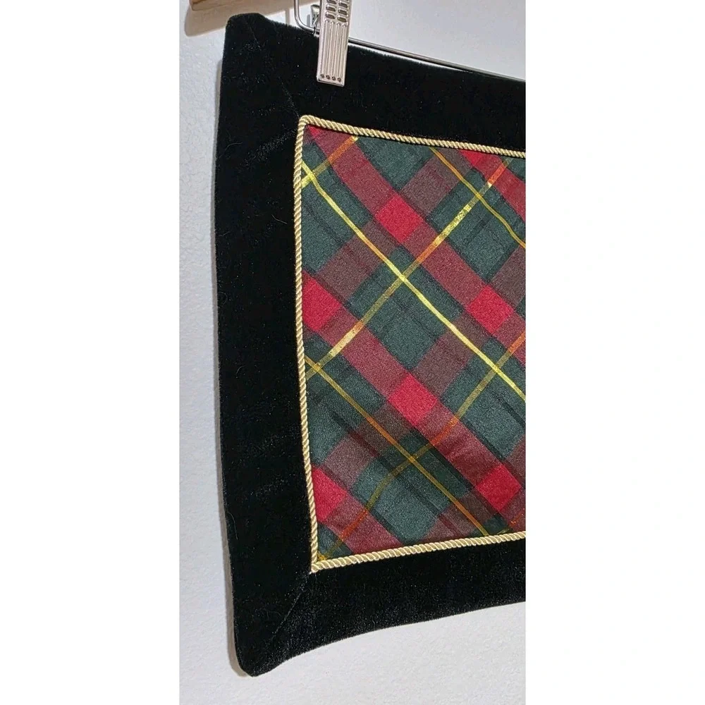 WAVERLY 7 Thick Black Velvet Plaid Placemats Gold‎ Trim Christmas Holiday Party